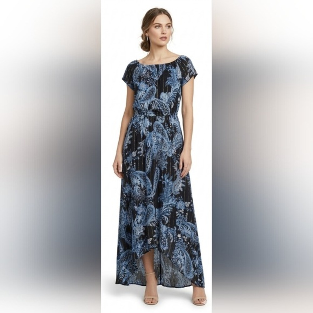Lane Bryant On Or Off Shoulder Blue and Black Floral Dress size 14/16